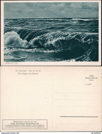 Postcard Ostpreußen (allgemein) Die Ostsee bei Sturm Ostpreußen 1928