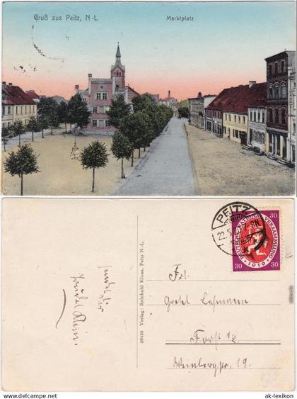 Peitz  Partie am Marktplatz - Geschäfte Niederlauistz b Cottbus 1920