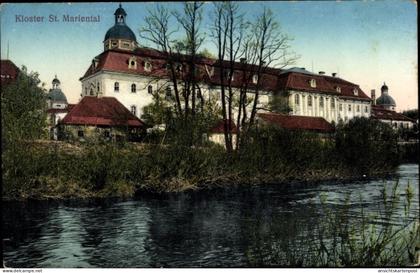 CPA Ostritz in der Oberlausitz, Kloster Sankt Marienthal, Blick vom Wasser aus