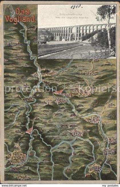 Plauen Vogtland uebersichtskarte Vogtland mit Goeltzschtalbruecke