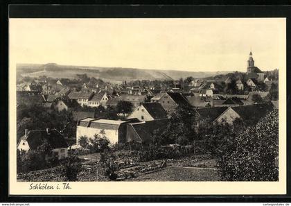 AK Schkölen i. Th., Ortsansicht aus der Vogelschau