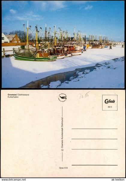 Ansichtskarte Greetsiel-Krummhörn Hafen, Fischerboote - Winter 1988