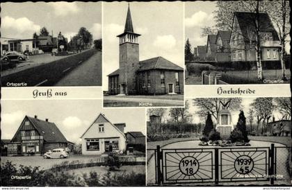 CPA Harksheide Norderstedt in Schleswig Holstein, Ortspartie, Kirche, Ehrenmal in Glashütte