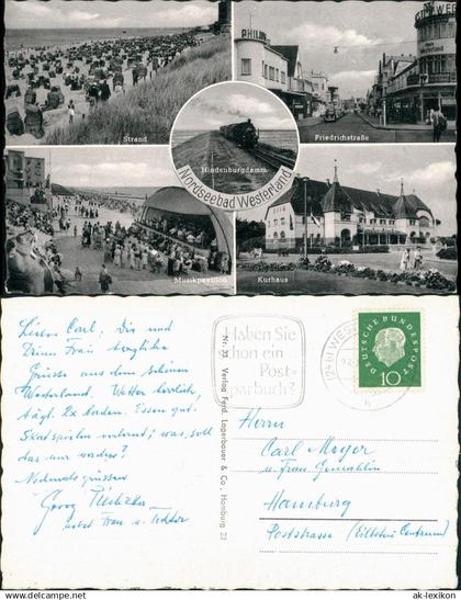 Gemeinde Sylt Mehrbild-AK ua. Friedrichstrasse, Strand, Musik-Pavillon 1960