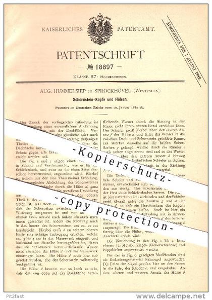 original Patent - Aug. Hummelsiep in Sprockhövel , 1882 , Schornsteinköpfe und Hülsen , Schornstein , Schornsteinfeger !