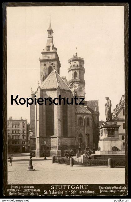 ALTE POSTKARTE STUTTGART 1898 STIFTSKIRCHE MIT SCHILLERDENKMAL PHOTOGRAPHICUM HILLGER NEUE PHOTOGRAPHISCHE GESELLSCHAFT