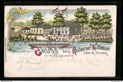 Lithographie Berlin-Niederschöneweide, Nieder-Schöneweide, Restaurant Kyffhäuser, Inh. R. Tismer