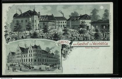 Mondschein-Lithographie Weinböhla, Gasthof zur Weinböhla, Garten