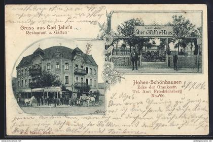 AK Berlin-Hohenschönhausen, Restaurant und Café von Carl Jahn, Ecke der Orankestrasse