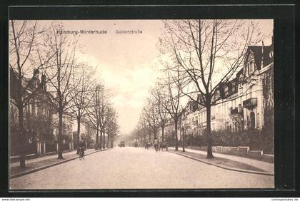 AK Hamburg-Winterhude, Hamburg-Winterhude, Blick in die Gellertstrasse mit Fahrradfahrer