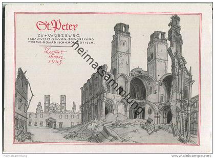 Würzburg - St. Peter nach der Zerstörung 1945 - Verlag Ferdinand Schöningh Würzburg - Ansichtskarte Großformat