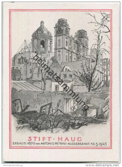 Würzburg - Stift Haug nach dem Brand 1945 - Verlag Ferdinand Schöningh Würzburg - Ansichtskarte Großformat