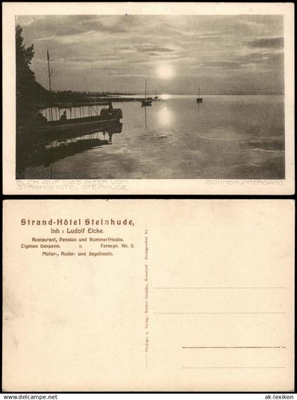 Ansichtskarte Steinhude-Wunstorf SONNENUNTERGANG. STRANDHOTEL STEINHUDE 1926