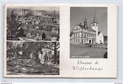 Luxembourg - DIFFERDANGE - Vue générale - Hôtel de ville et église - Horloge de fleurs - Ed. Paul Kraus 1206