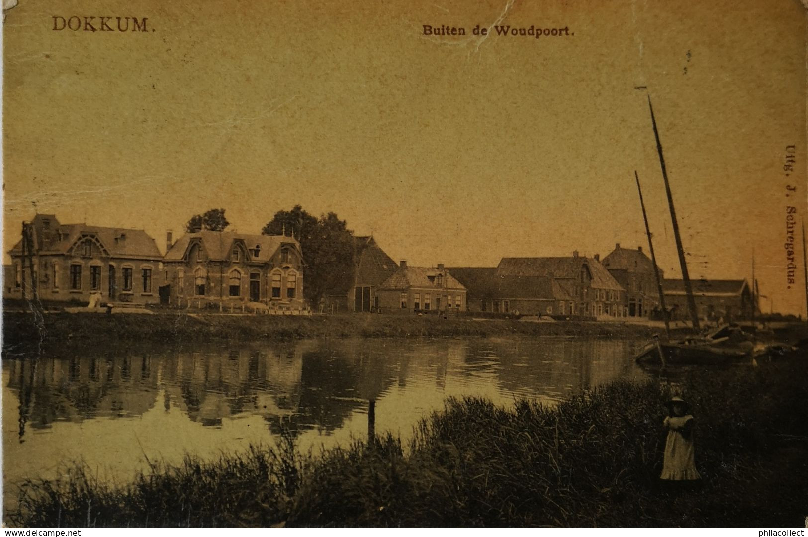 Dokkum (Frl.) Buiten de Woudpoort  1908 De Tulp Topkaart zeldzame frankering