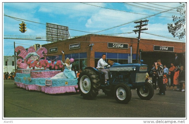 Dothan AL Alabama, Parade Downtown, Tractor Pulls Float, Ford Auto Store, c1960s Vintage Postcard