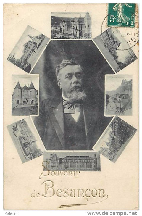 - doubs - ref- A755 -  besançon  - carte souvenir multi vues autour du portrait d armand fallieres - carte bon etat -