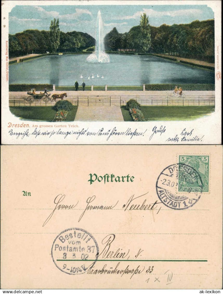 Dresden Großer Garten Garten Teich Kutsche Pferde Fuhrwerk Wasserspiele 1902