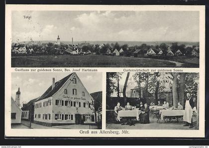 AK Allersberg /Mfr., Gasthaus zur goldenen Sonne, Garten, Totalansicht