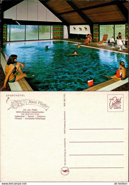 Ansichtskarte Attendorn SPORTHOTEL Haus Platte Hallenbad Innenansicht 1975