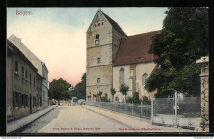 AK Belgern, Strassenpartie mit Kirche