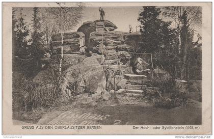 AK Oberlausitz Oberlausitzer Berge Hochstein Sybillenstein Felsen Inschrift Gasthaus bei Burkau Bischofswerda