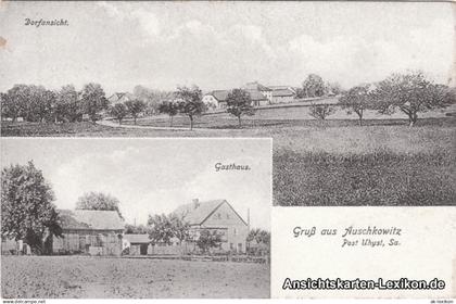 Auschkowitz-Burkau (Oberlausitz) Wučkecy Porchow 2 Bild: Gasthaus und Panorama 1914