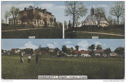 AK Leukersdorf Stempel Henkel Erzgebirge Mittlerer Ortsteil Schule Kirche bei Jahnsdorf Stollberg Neukirchen Chemnitz