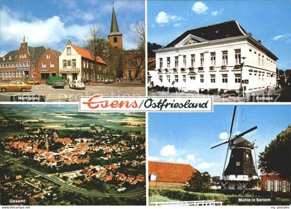 72032641 Esens Marktplatz Rathaus Windmuehle Fliegeraufnahme Esens