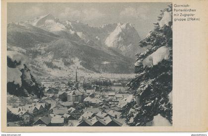 GARMISCH-PARTENKIRCHEN 1930 Garmisch-Partenkirchen mit Zugspitz-Gruppe (2964 m) Kupfertiefdruckkarte (Fotograf H.Huber)