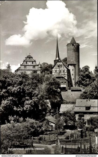 CPA Schlitz im Vogelsbergkreis, Hinterburg, Fachwerkgiebel ehem. Rentnerei