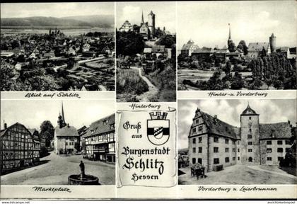 CPA Schlitz Vogelsbergkreis, Ortspartie, Hinterburg, Vorderburg, Marktplatz