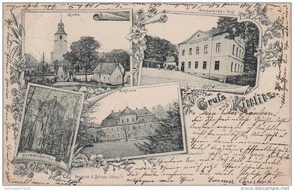 Litho AK Gruss Kittlitz Kirche Schloss Gasthof Sächsischer Hof Horkenturm Horken Horkenberg bei Löbau Stempel Georgewitz