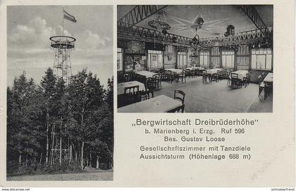 AK Dreibrüderhöhe Gasthof Turm a Marienberg Wolfsberg Lauta Hilmersdorf Grossrückerswalde Wolkenstein Geringswalde