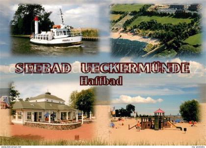 73716834 ueckermuende Haffbad Luftbild Leuchtturm Fahrgastschiff Strandhalle Str