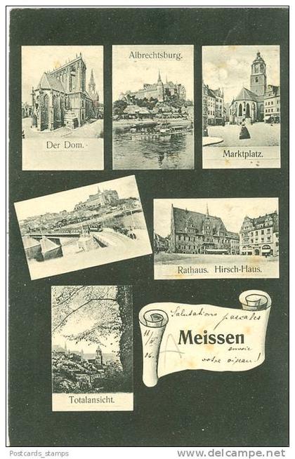 Meissen, AK mit 6 kleinen Ansichten, 1906 nach Lyon / Frankreich versandt