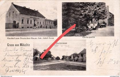 Litho AK Mützlitz Gasthof zum Deutschen Hause a Nennhausen Garlitz Gräningen Rathenow Premnitz Havelsee Brandenburg