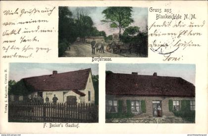 CPA Blankenfelde Neumark Ostbrandenburg, Dorfstraße, F. Beckers Gasthof