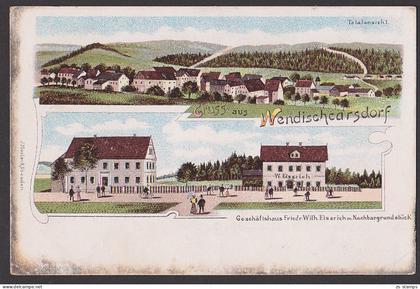 Wendischcarsdorf Karsdorf  Litho-AK um 1900, Schule Gaststätte W. Eissrich Possendorf Rabenau