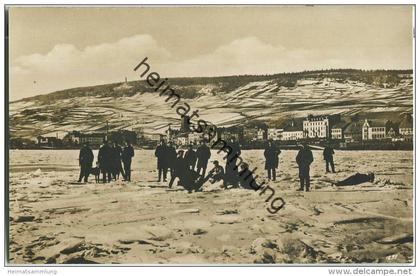 Rüdesheim - zugefrorener Rhein - Foto-Ansichtskarte - Verlag Joh. Trapp Rüdesheim