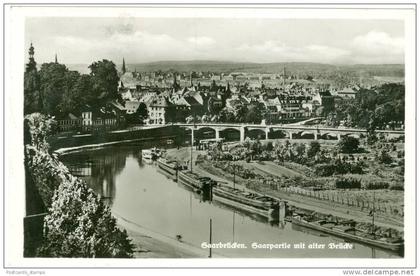 Saarbrücken, Saarpartie mit alter Brücke, 1936