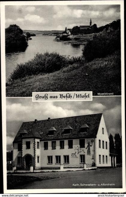 CPA Besch Perl an der Mosel, Moselstrand, Kath. Schwestern- u. Altersheim