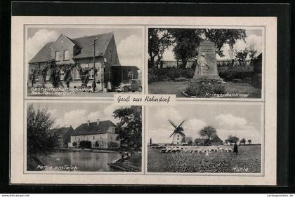 AK Hohndorf, Gasthaus Hohndorf, Windmühle mit Schafherde und Schäfer