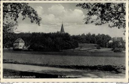 CPA Schmeckwitz Oberlausitz, Evangelische Kirche, Jugendheim, Pfarrhaus