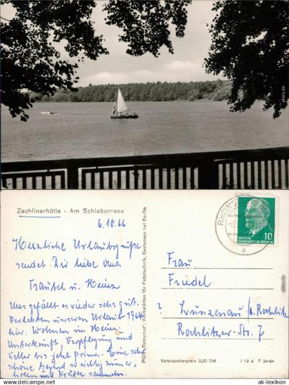 Ansichtskarte Zechlinerhütte-Rheinsberg Schlabornsee mit Segelboot 1966