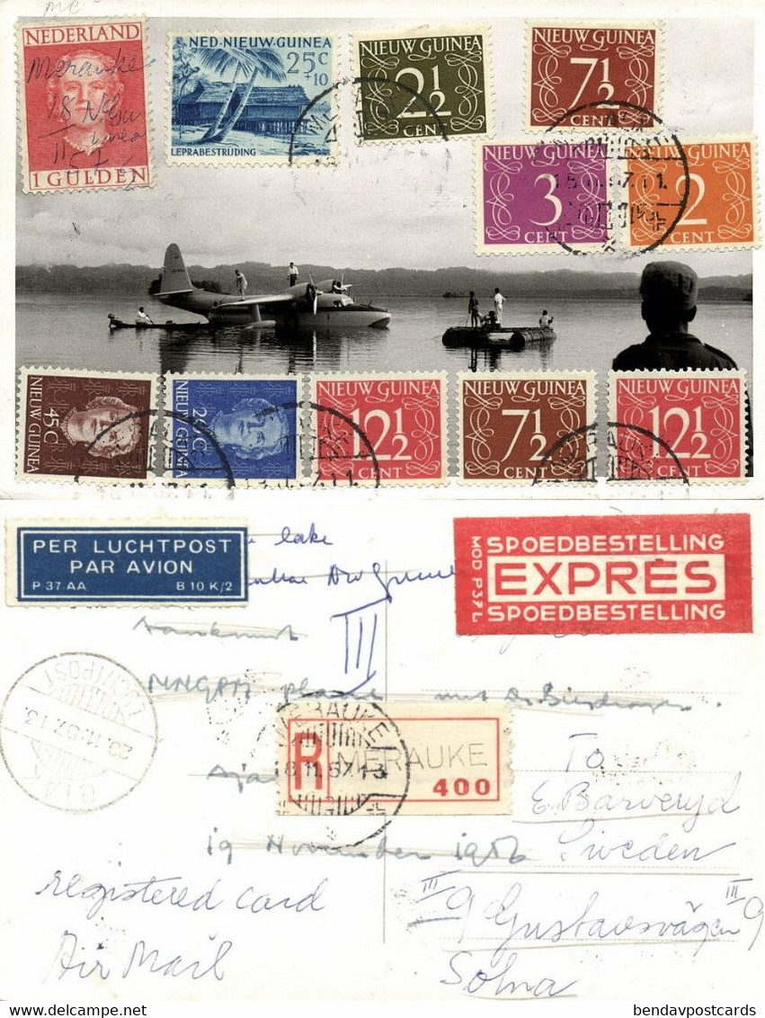 dutch new guinea, MERAUKE, Seaplane JZ-POC 1957 RPPC Registered Express Air Mail