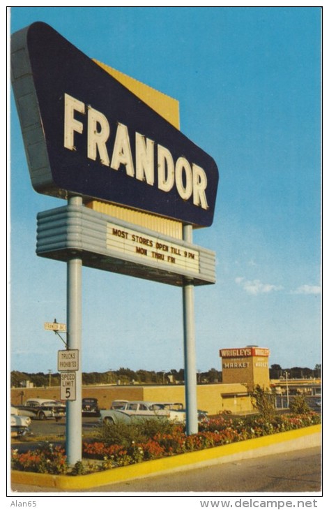 East Lansing Michigan, Frandor Shopping Mall Entrance Sign, Auto, c1950s Vintage Postcard