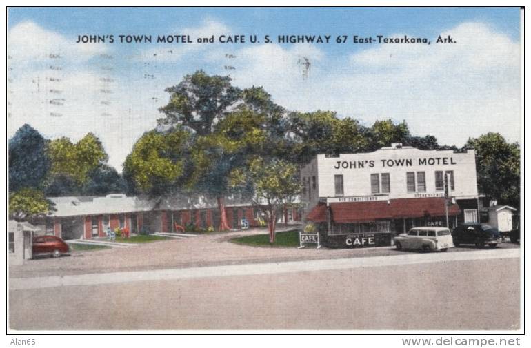 East Texarkana AR Arkansas, John's Town Motel &amp; Cafe, Lodging, c1950s Vintage Linen Postcard