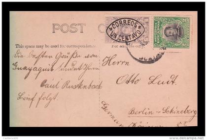 E)1913 ECUADOR, STAMP DUTY, ABDON CALDERON, POSTCARD TO GERMANY