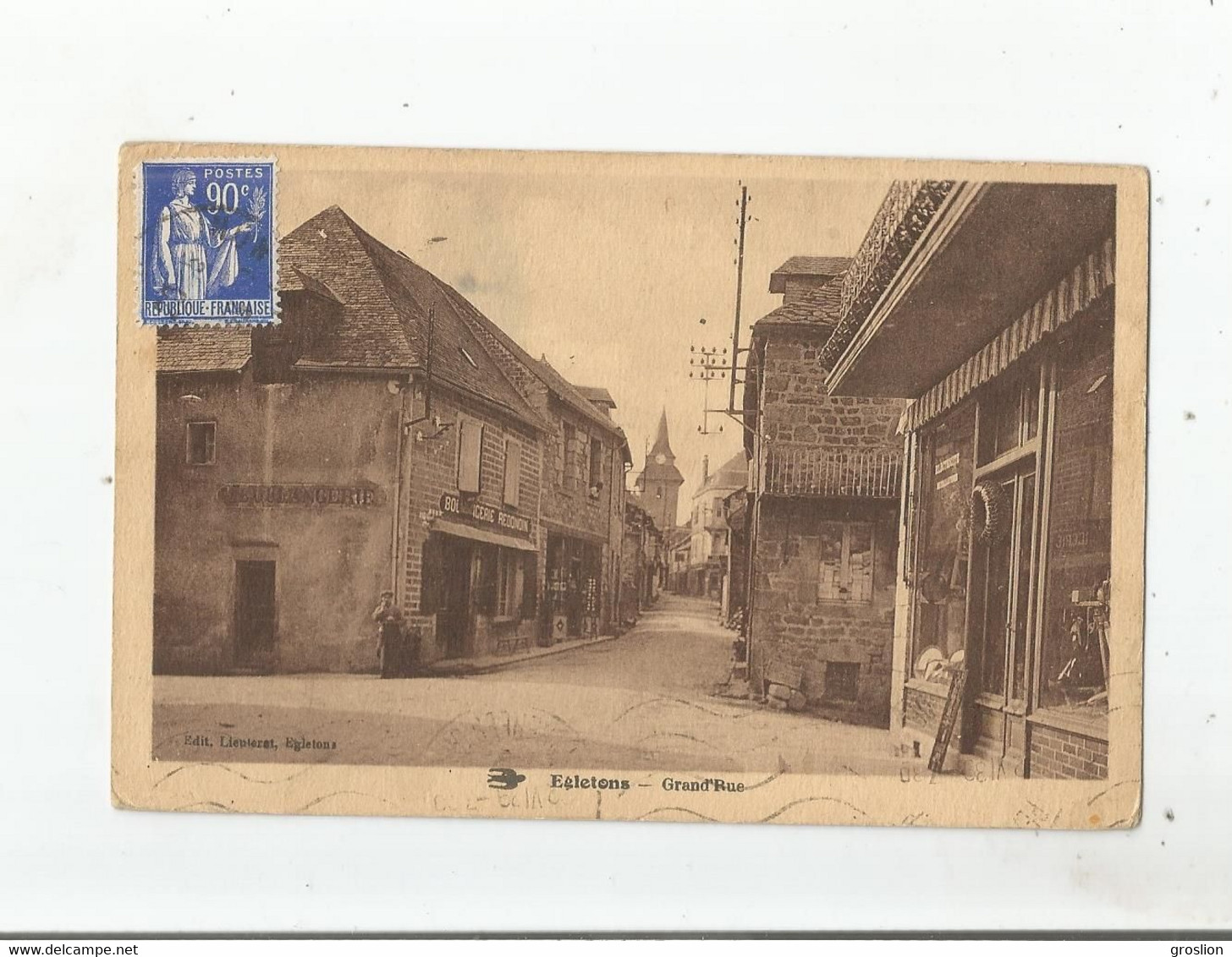 EGLETONS (CORREZE) GRAND'RUE (BOULANGERIE RECONCIN ET EGLISE) 1939